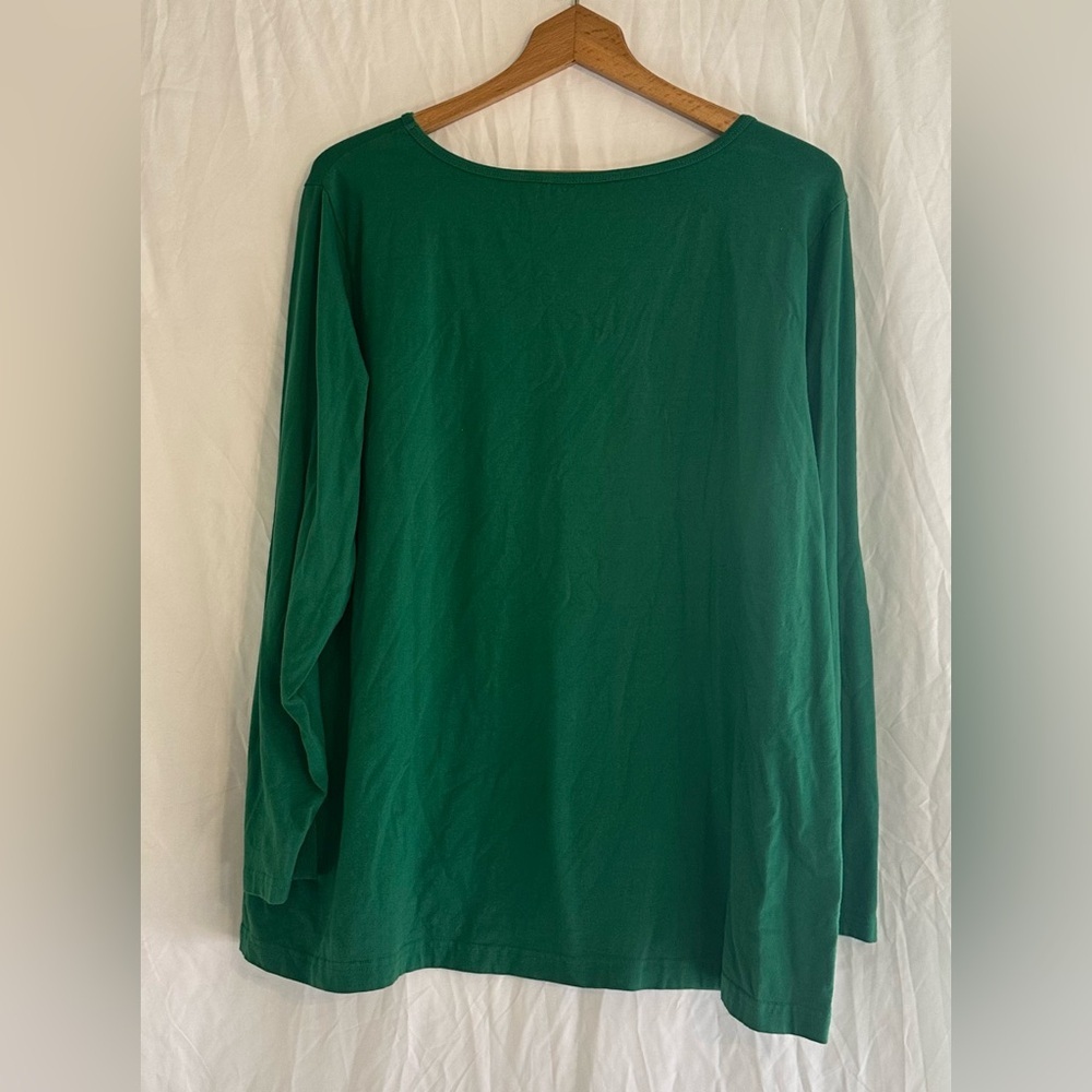 Bob Moche Wearable Art Women’s Long Sleeve Green Pullover Top size 1X Sequins - Picture 4 of 9